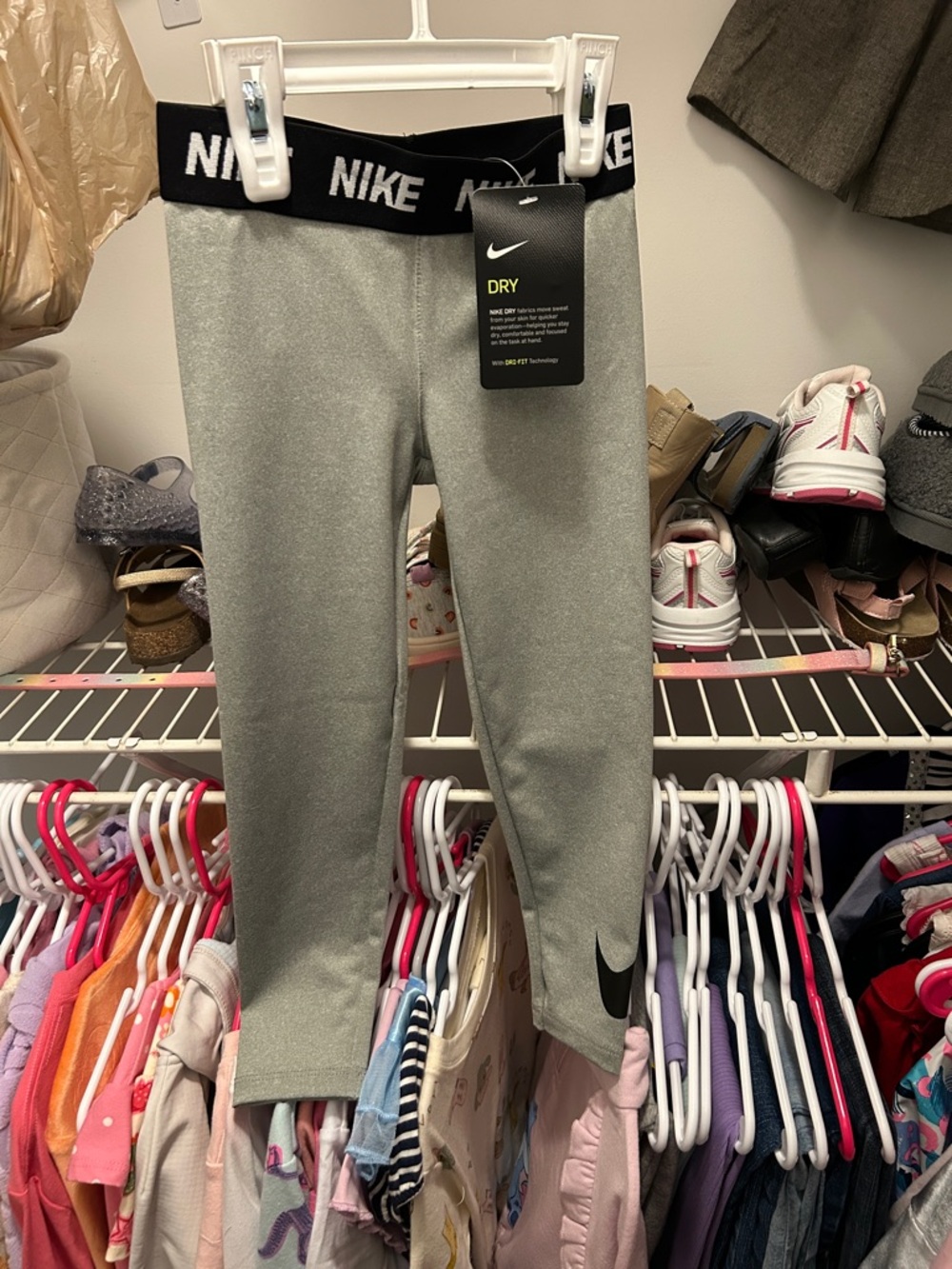 Nike Kids Gray Leggings with Black Logo Waistband